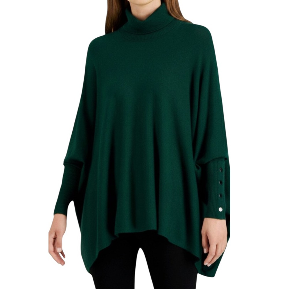 NWT Macy's Alfani GREEN SWEATER PONCHO Long Sleeve OVERSIZED sz L (Fits XL/1X)